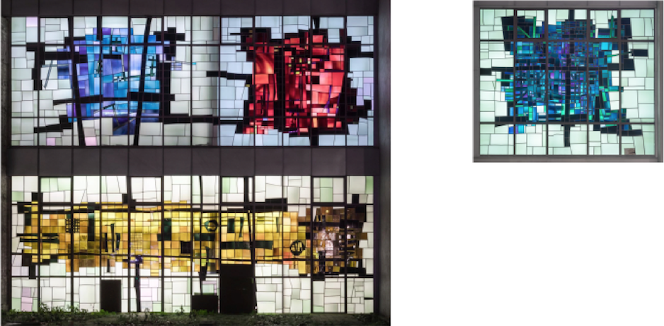 Gesamtansicht Glaskunstwände Hauptfassade