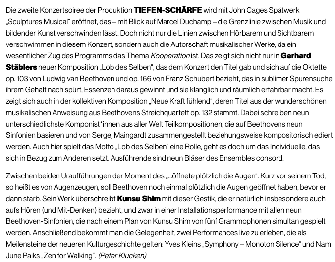 Lob des Selben – Performance-Konzert II: Text