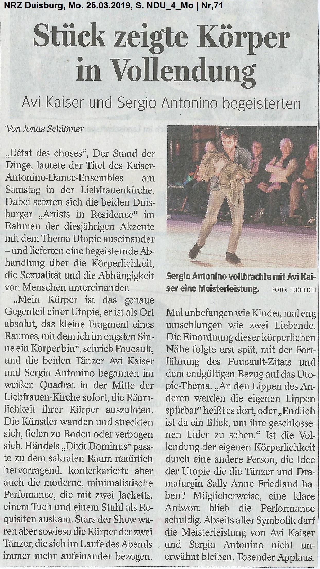 NRZ Duisburg 2019 03 25 Akzente Letat des choses